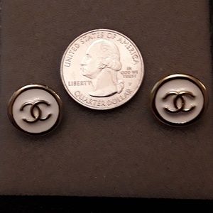 AUTHENTIC Chanel gold and white stud earrings
